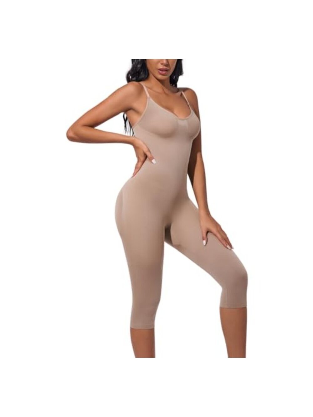 Women's Tummy Control Seamless Shapewear Bodysuit Capri Faja